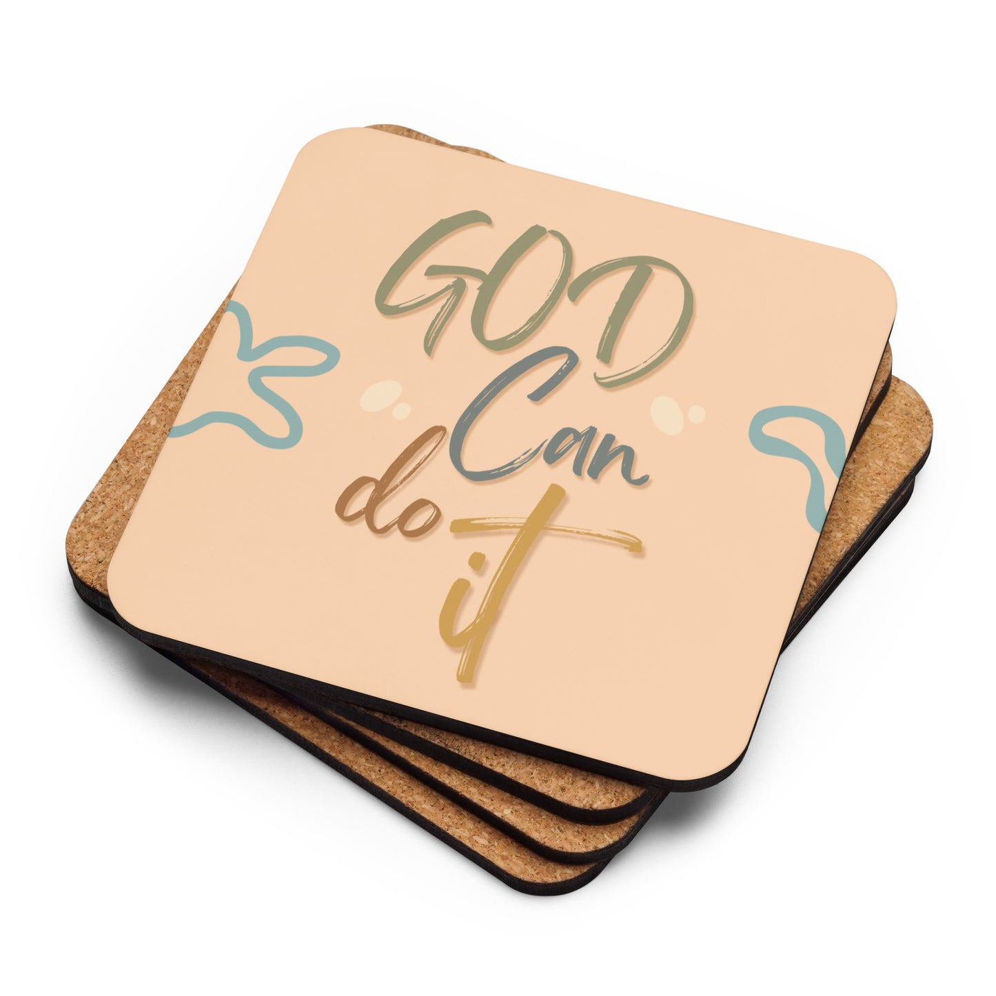GOD Can Do It - Sandy Beach Cork-back coaster