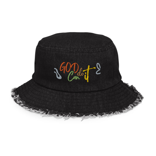 GOD Can Do It - Distressed denim bucket hat