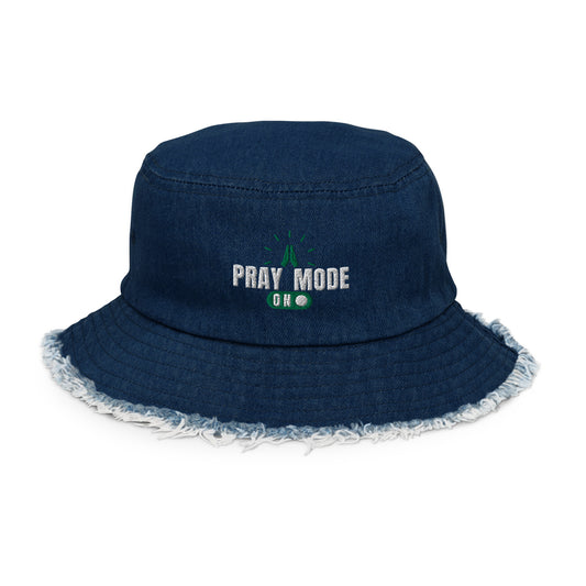 Pray Mode On - Distressed denim bucket hat