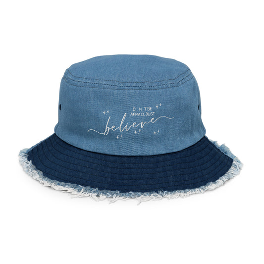 Believe - Distressed denim bucket hat